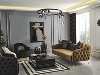 Chesterfield Sofagarnitur Sofa 3 Sitzer Sessel Blau Polyester Set 2Tlg