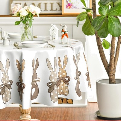 Oster Tischdecke rund 140 cm Hasen Kaninchen Karotten Frühling Fleckschutz