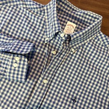 Brooks Brothers Madison Shirt Blue Logo Gingham All Cotton Button Down Mens XL