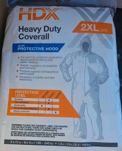 Case Of 12 HDX Heavy Duty PPE Coverall With Protective Hood Size 2XL XXL White - product listing photo