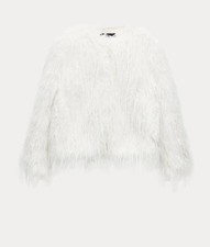 ZARA FAUX FUR JACKET ZW COLLECTION ECRU ROUND NECK FW24/25 SIZE S 3833/240