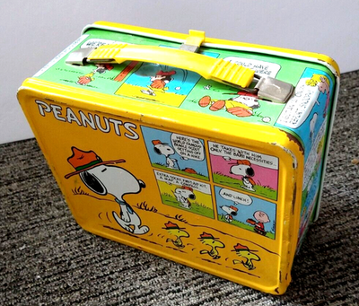 1960s Snoopy Metal Lunch Box Yellow Peanuts Woodstock No Thermos
