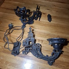 Lot of 2 Antique  Cast Iron & Aluminum Wall Brackets Holders for Oil Lamp 