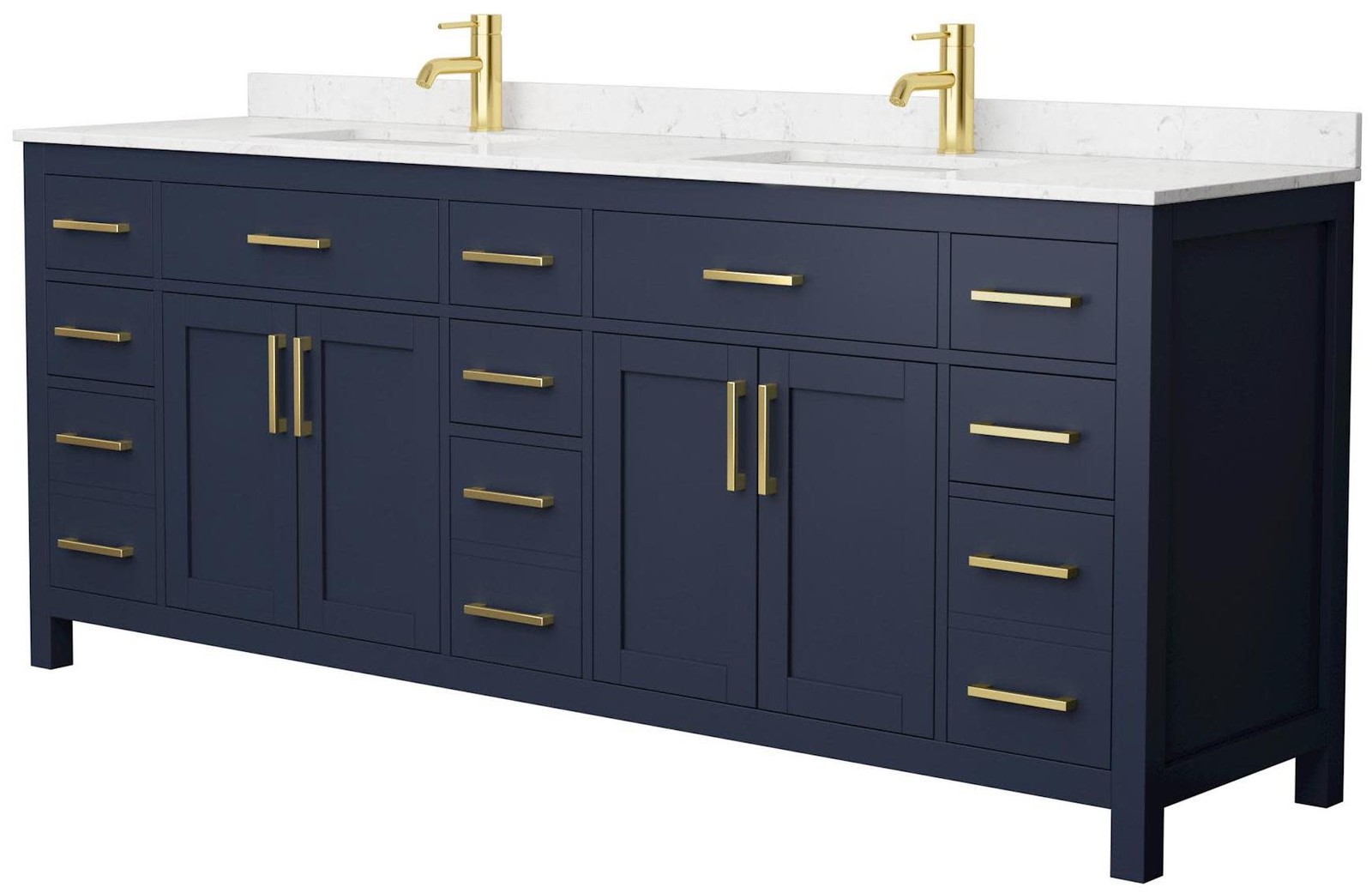 Wyndham Collection Beckett 84 Inch Dark Blue Carrara Cultured Marble Vanity