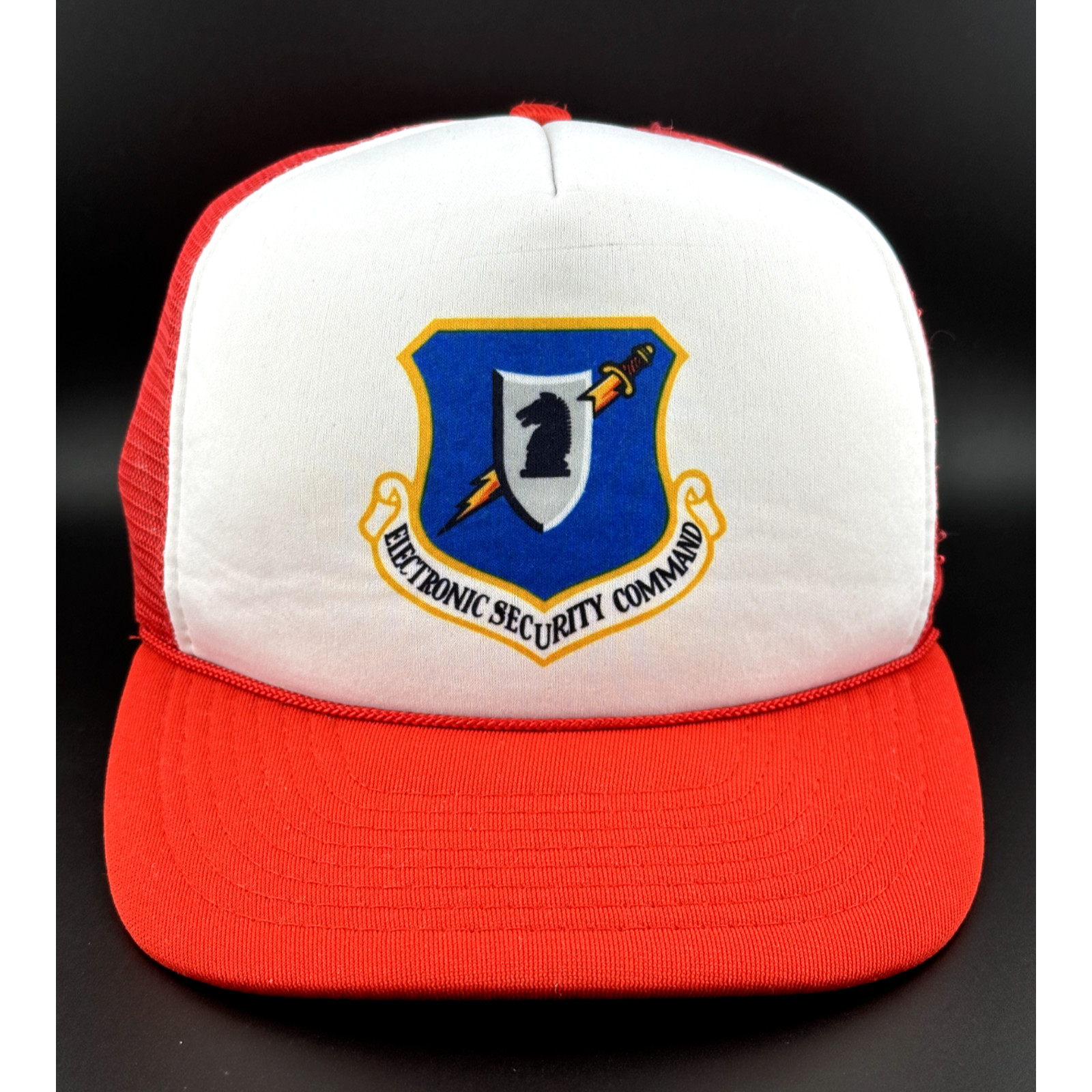 Adult ELECTRONIC SECURITY COMMAND CAP Red White -… - image 1