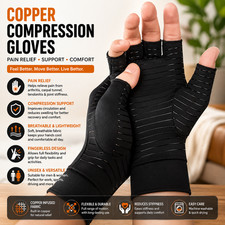 Copper Compression Gloves Anti Arthritis Fingerless Hand Support Pain Relief US