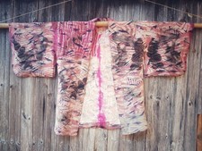 Haori Kimono Jacket One Size - "Illupo e Lacigna" 100 Silk Multicolor