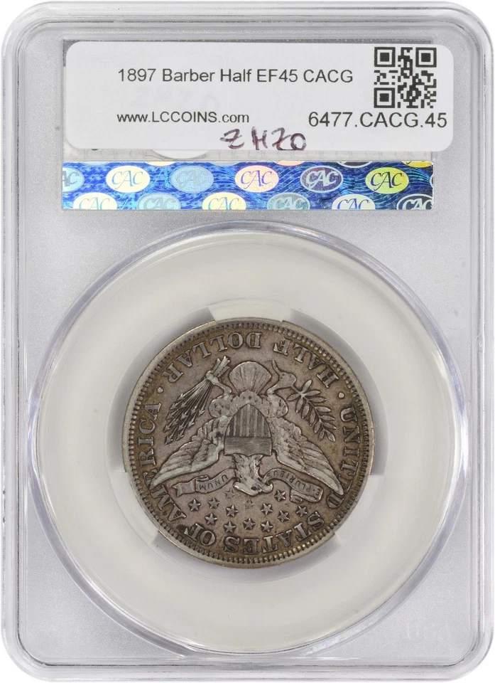 1897 Barber Silver Half Dollar EF45 CACG - Image 2 of 2
