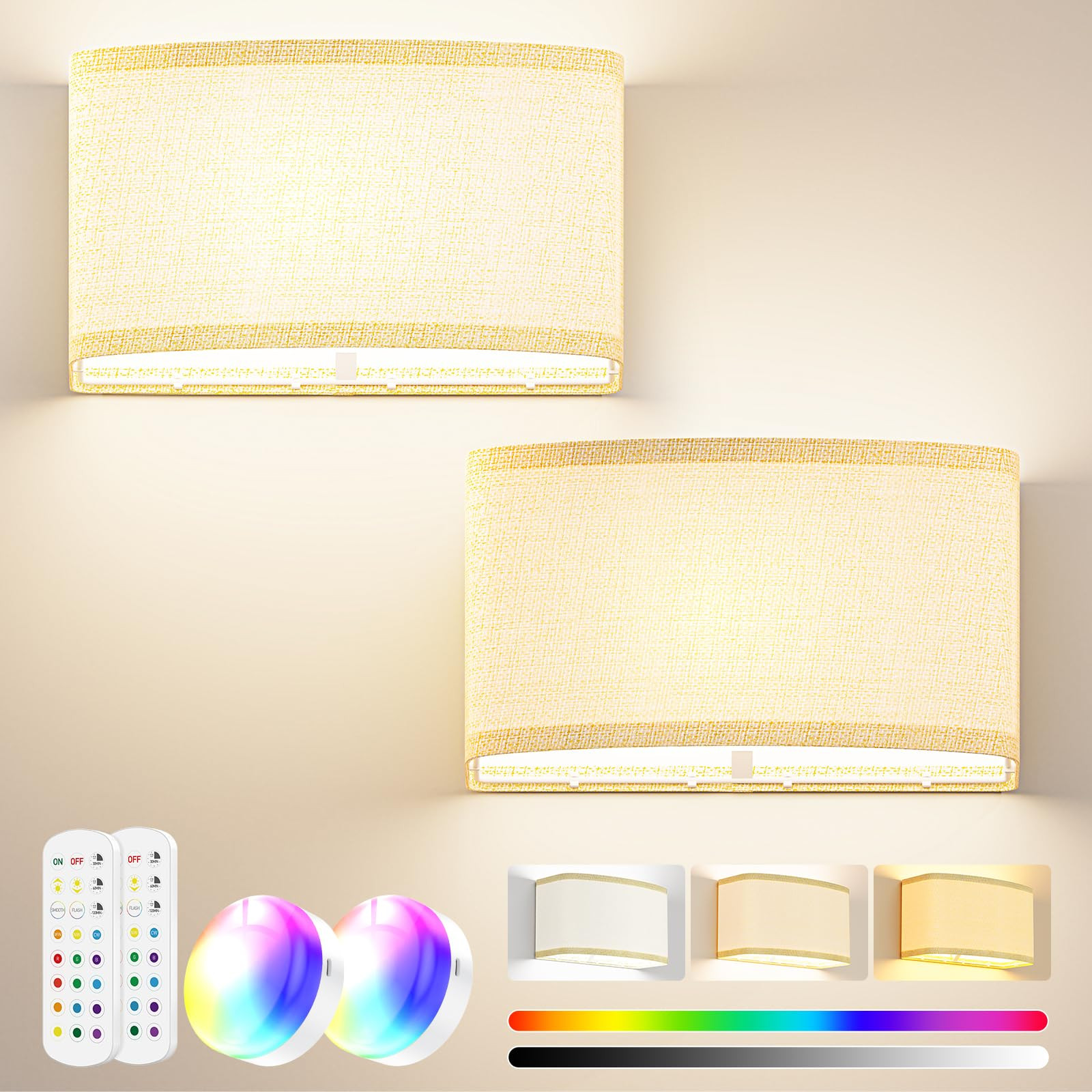 Battery Operated Wall Sconces Set of 2, 5000mAh Rechargeable Wall Sconces 15 ...