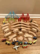 100 Piece Lot Kidkraft Wooden Train Track Bridges Vehicles Thomas Compatible
