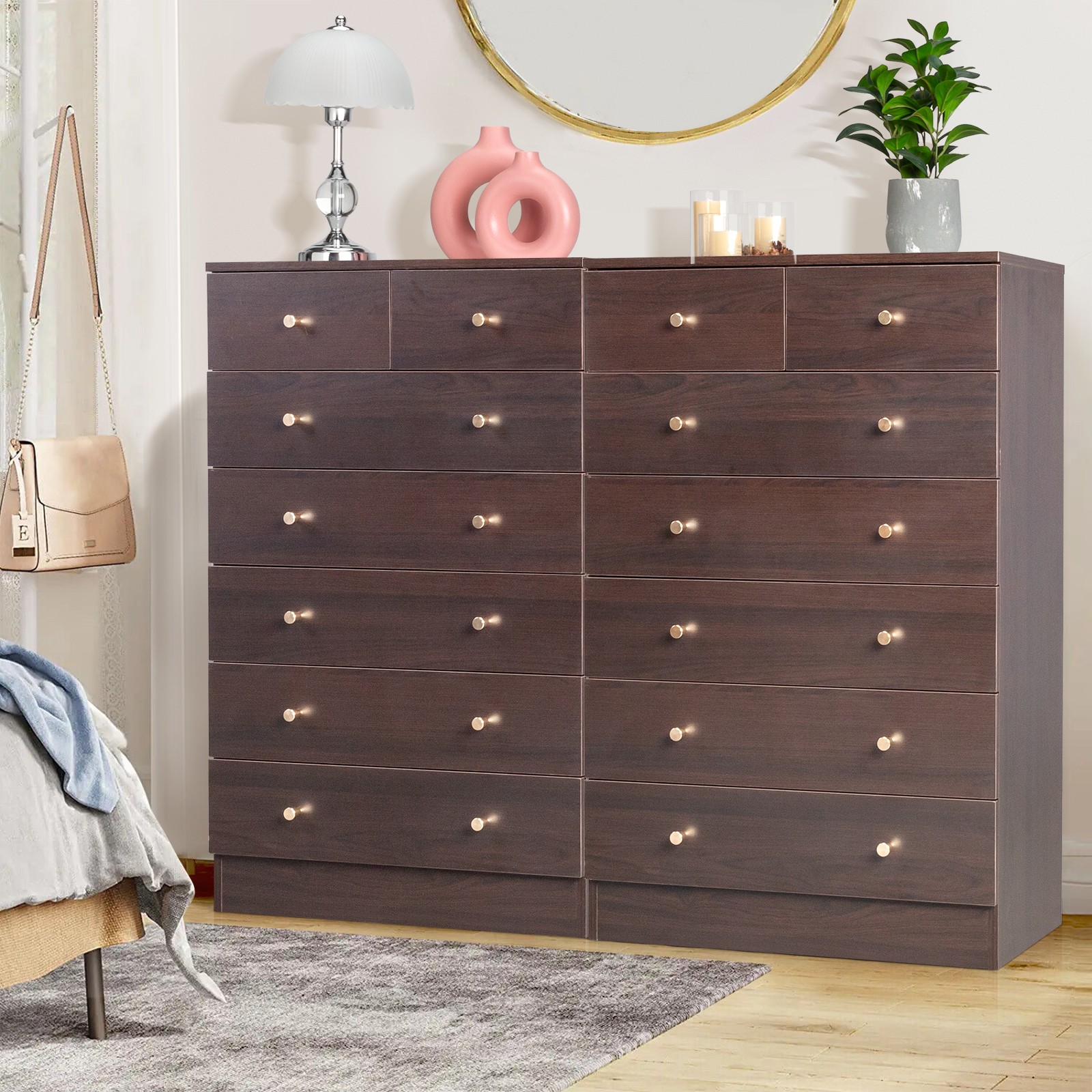 7-Drawer Wooden Dresser with Anti-Tip Safety for Bedroom Storage