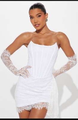 White Lace Strapless Corset Mini Dress XS with Matching Lace Gloves | eBay White Lace Strapless Corset Mini Dress XS with Matching Lace Gloves | eBay