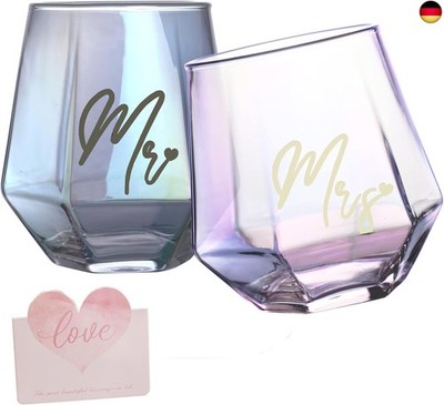 Irisierende Mr and Mrs Weingläser Geschenke, Hochzeitsgeschenke, Verlobungsgesch