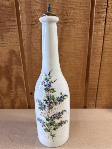 Beautiful Hand Painted Milk Glass Shampoo Barbers Bottle