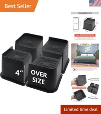 Heavy Duty Bed Risers Furniture Risers Black 4 Inch 4 Pack Supports Up To 650...