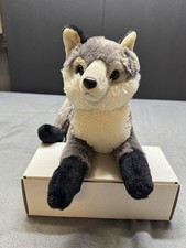 Aurora World Wolf Plush Stuffed Animal Gray White Lying Realistic Cuddly Toy