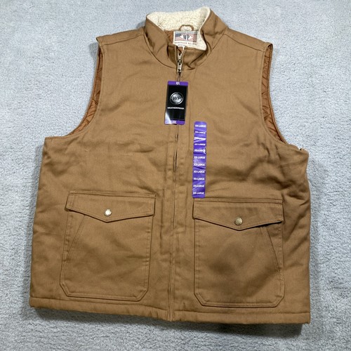 NWT Weatherproof Canvas Barn Vest Brown Size XXL Sherpa Collar Quilted Lining