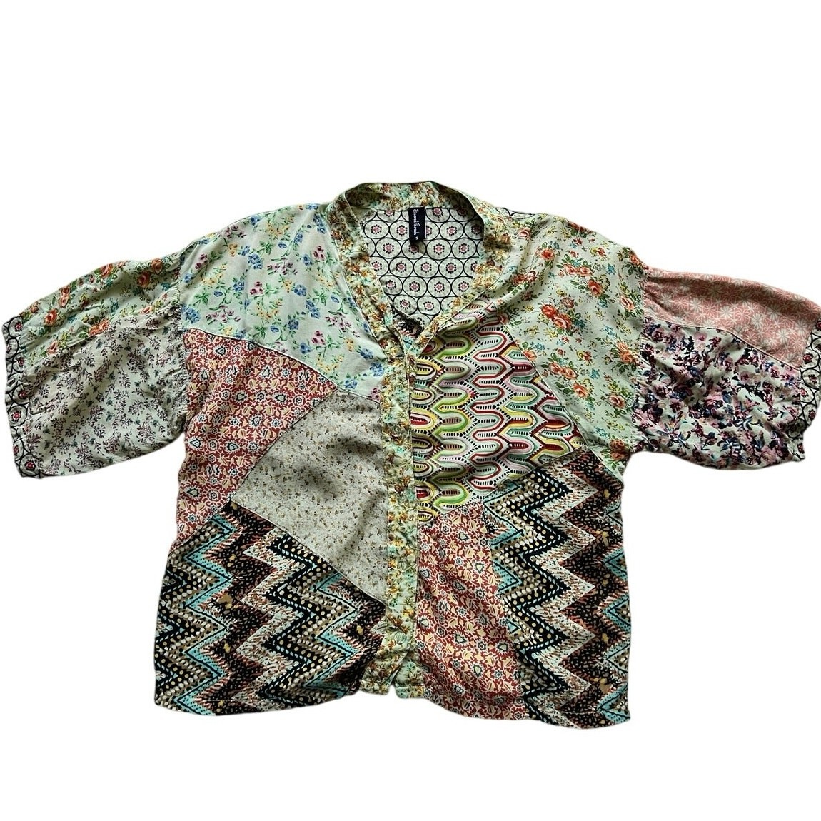 Sacred Threads Patchwork Boho Button Up Blouse To… - image 6