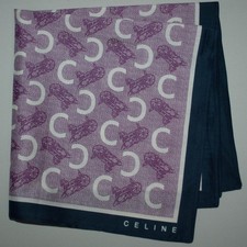 Celine horse and carriage pattern mulberry silk  cotton scarf Logo 47x47cm.