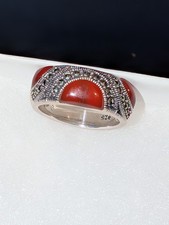 Vintage Sterling Silver Carnelian  Marcasite Ring-Size 7 w/ Marker Marks- 6.75g