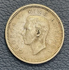 1939 New Zealand Silver Three Pence Coin - George VI