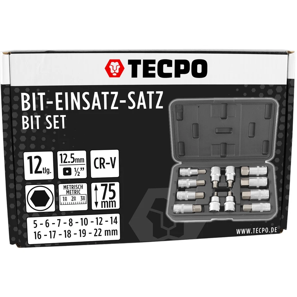 TECPO STECKSCHLÜSSEL SATZ 5-22mm SECHSKANT NÜSSE 1/2 passend für INBUS SCHRAUBEN - Bild 4 von 4