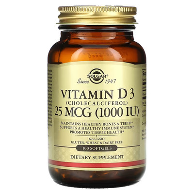 Solgar, Vitamin D3 (Cholecalciferol), 25 mcg (1.000 IU), 100 Weichkapseln