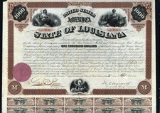 1871 - Louisiana Governor Henry Clay Warmoth - signs EX RARE Bond Certificate