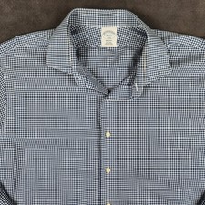 Brooks Brothers Regent Oxford Shirt Mens 18 4/5 Blue Gingham Non-Iron Cotton