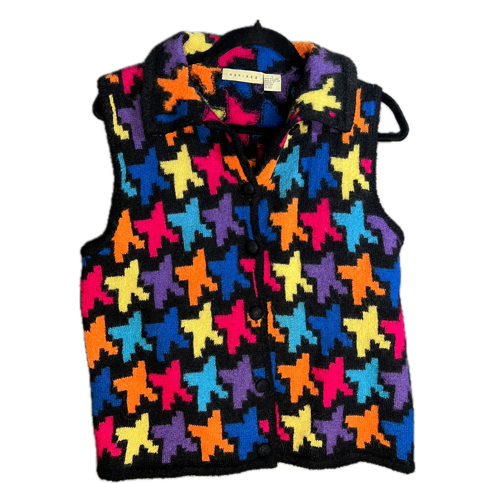 VTG Patchwork 100% Wool Collared Sweater Vest Sz … - image 1