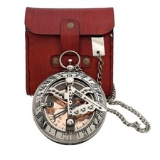 Vintage Brass Sundial Compass with Leather Case - Antique Brass  Copper Sun