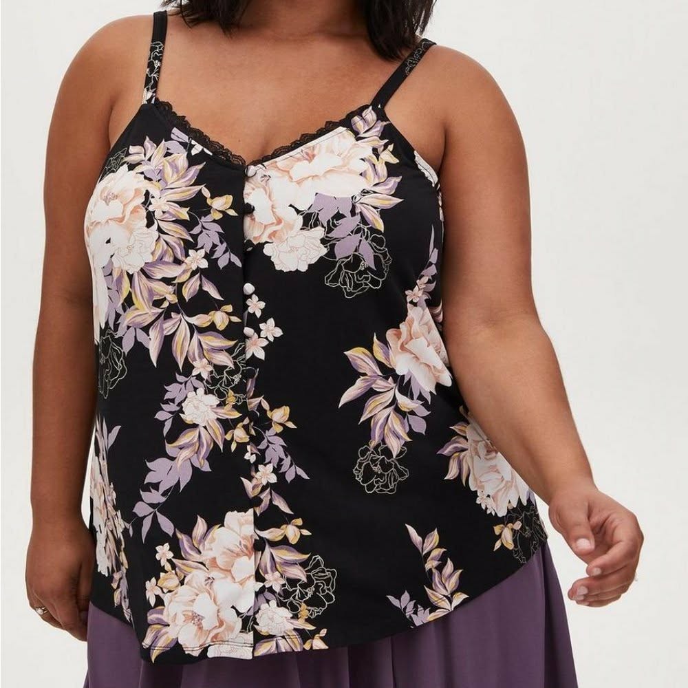 Lot of 2 New Torrid Knit Button-Front Swing Cami Purple Black Cream White sz 2