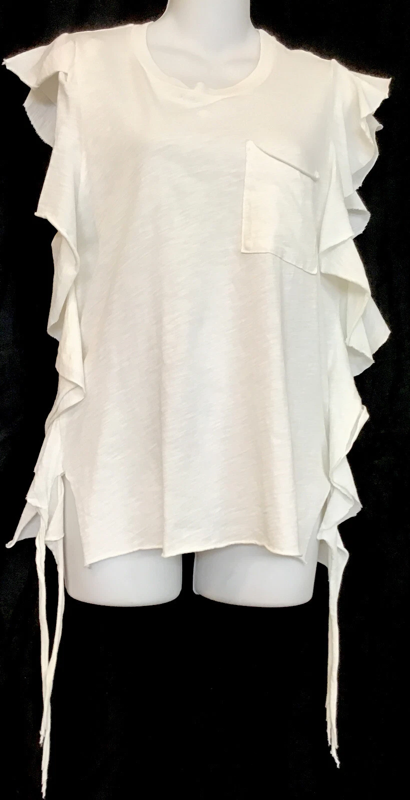 Nsf T Shirt White Sleeveless Ruffle Trim Front Pocket Cotton Size Xs
Opens in a new window or tab