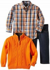 NAUTICA LITTLE BOY'S 3-PIECE SOLID SWEATER SET, ORANGE, SMALL 4