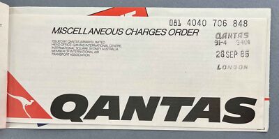 QANTAS USED MCO MISCELLANEOUS CHARGE ORDER AIRLINE TICKET 1985 JETABOUT