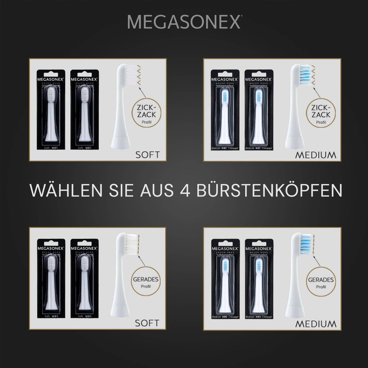 Megasonex M8 Ultraschall-Zahnbürste Set – Mit Ladestation, 2 Bürstenköpfen & Reiseetui