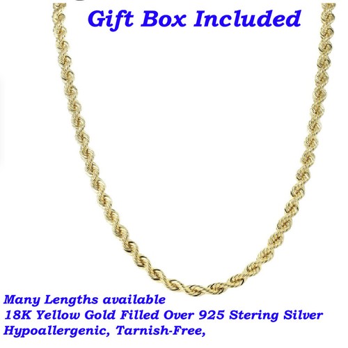 Real 18K Yellow Gold over 925 Sterling Silver 16 inch 4mm Rope Chain Necklace - 第 1/4 張圖片