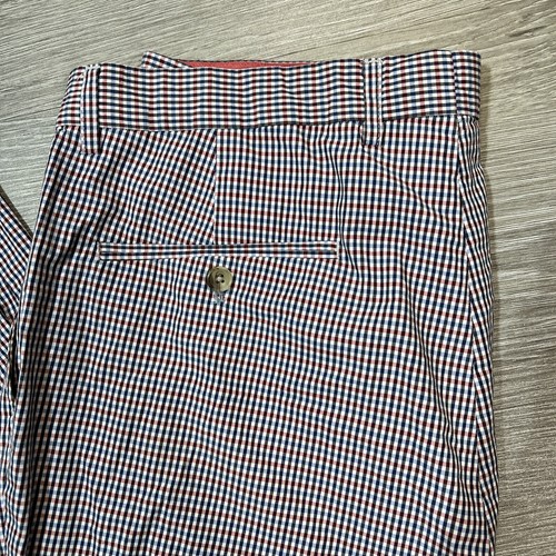 Saddlebred Pants Men 36X30 Flat Front Standard Fit Pink Blue Micro-Check Chino - Picture 3 of 12