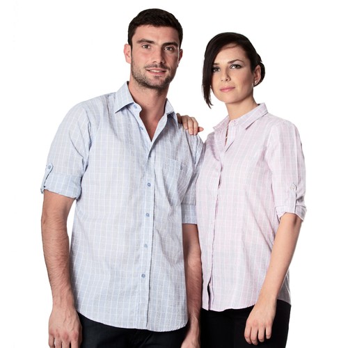 Womens Shirt Blouse Checkerboard 7/8 Sleeve Business Top Office Formal Cherry - Picture 5 of 6