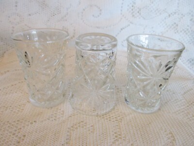 Three Vintage Anchor Hocking Prescut 4 oz Juice Glasses