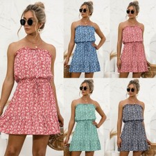 New   Women Holiday Beach Dress Dresses Strapless Boob Tube Bandeau Top Summer M