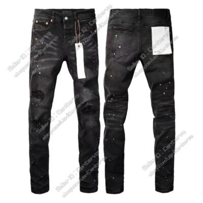 Black Purples Jeans Brand Men's Personality Fashion Ripped Trendy Splashed jeans
