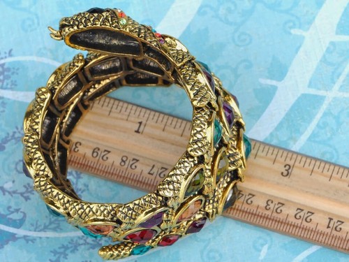 Gold Tone Multi Rhinestones Colorful Snake Cuff Bracelet - NEW - Picture 5 of 6