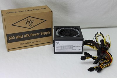 Holland ATX Power Supply Unit - PS500R1-500W - 120mm Ball Bearing Fan - Black...