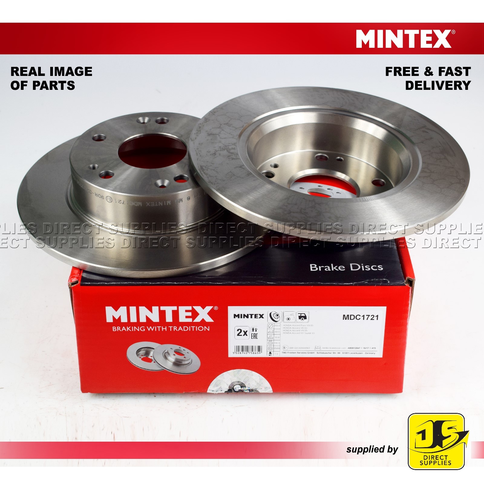 HONDA ACCORD VII CL,CN CM TOURER 2.0 2.2 2.4  MINTEX REAR DISC MDC1721 PAIR