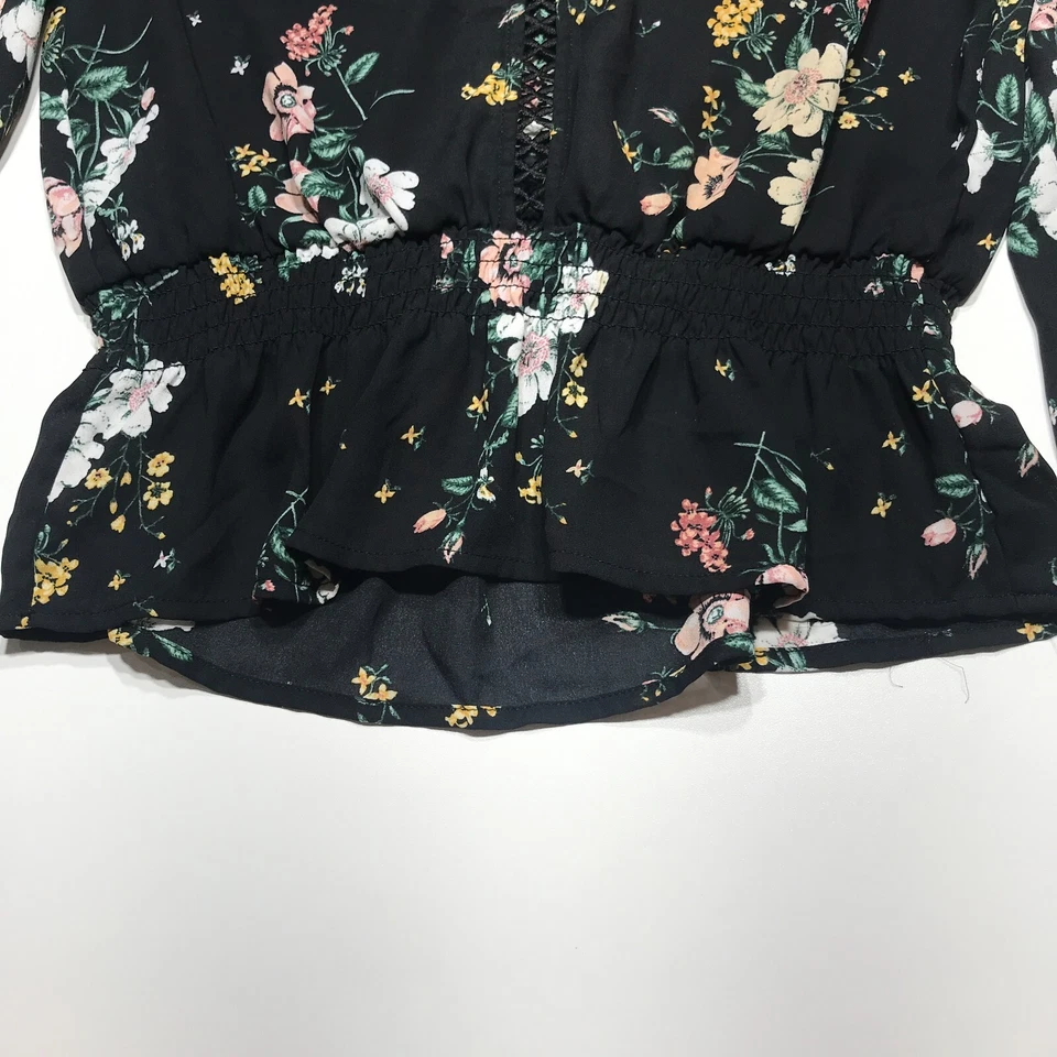 Топ женский Divided by H&M размер 2 черный цветочный с длинным рукавом легкий летний - Изображение 4 из 4