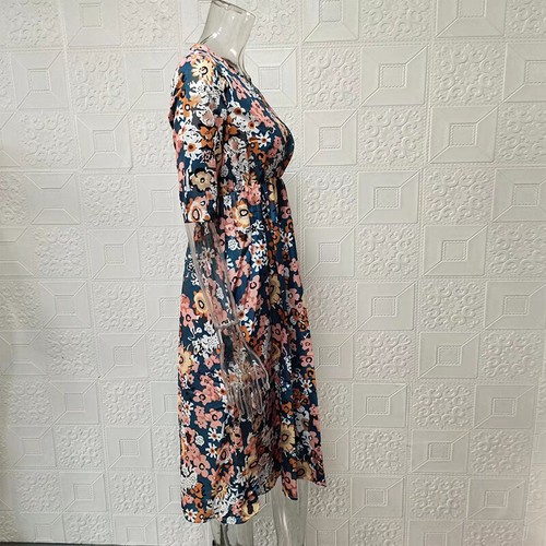 Women Floral Dress Sundress Boho Style Midi Dress T Shirt Dress with Pocket - Picture 3 of 15