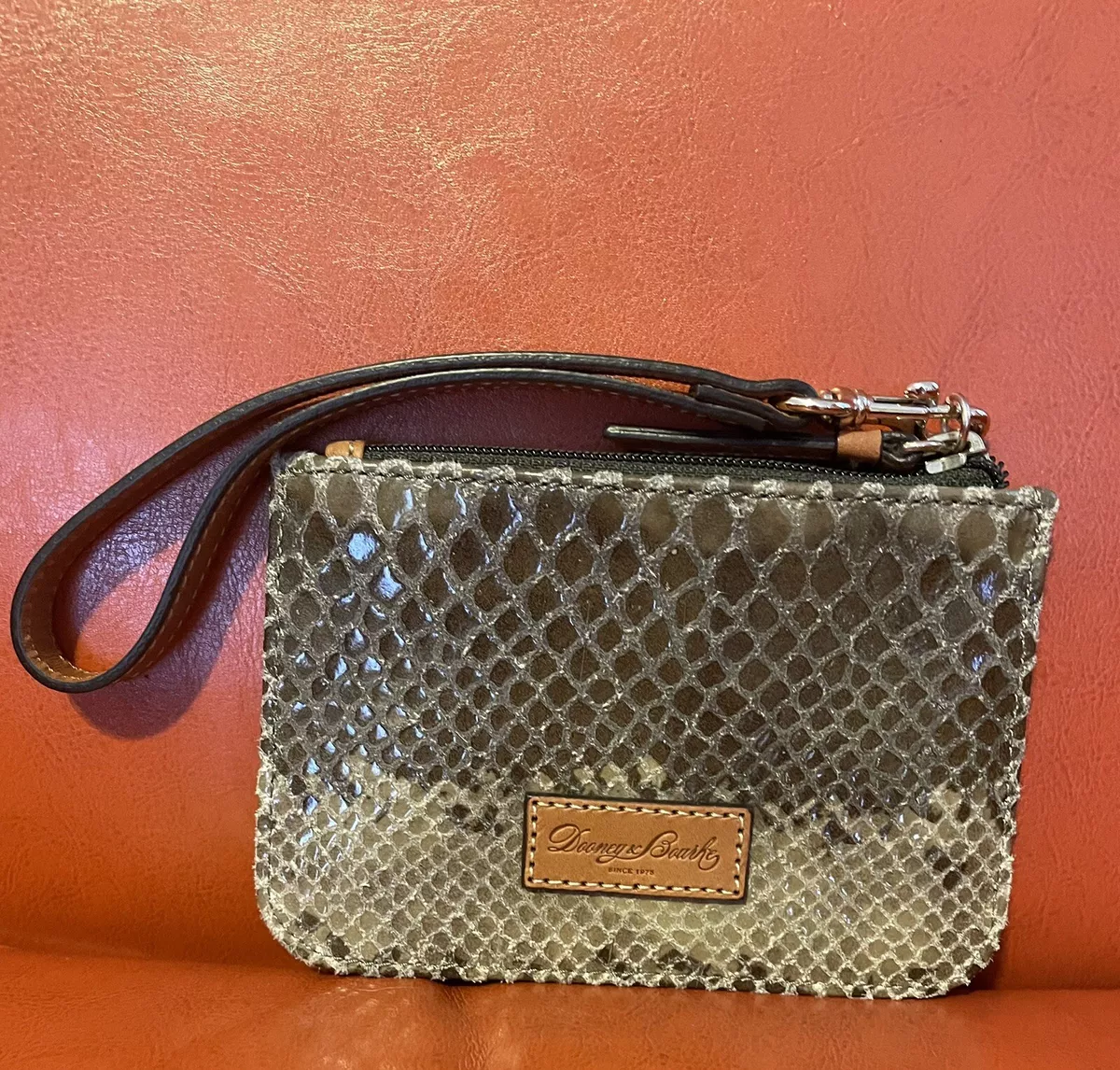 Dooney Bourke Snake Skin Suede Leather Trimmed Wristlet Mini Wallet Rare