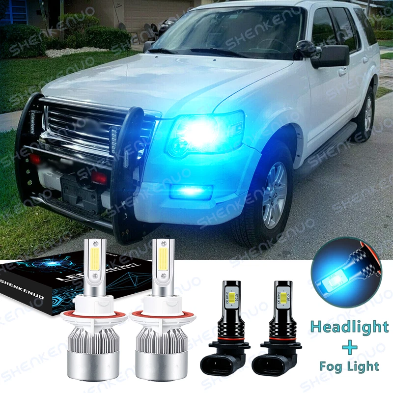 For Ford Explorer 2006 2007 2008 2009 2010 - 4pc 8000K LED Headlights Fog Lights