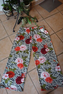 MAGNA Marlene Hose 44 46 NEU taupe rot rose Blume Retro Hippie Stretch LAGENLOOK